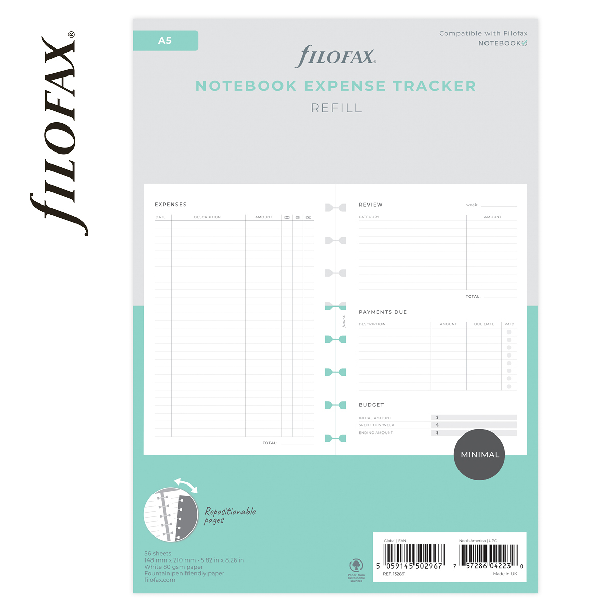 Filofax Notebook Lifestyle tervező Költségek A5 Minimal fehér