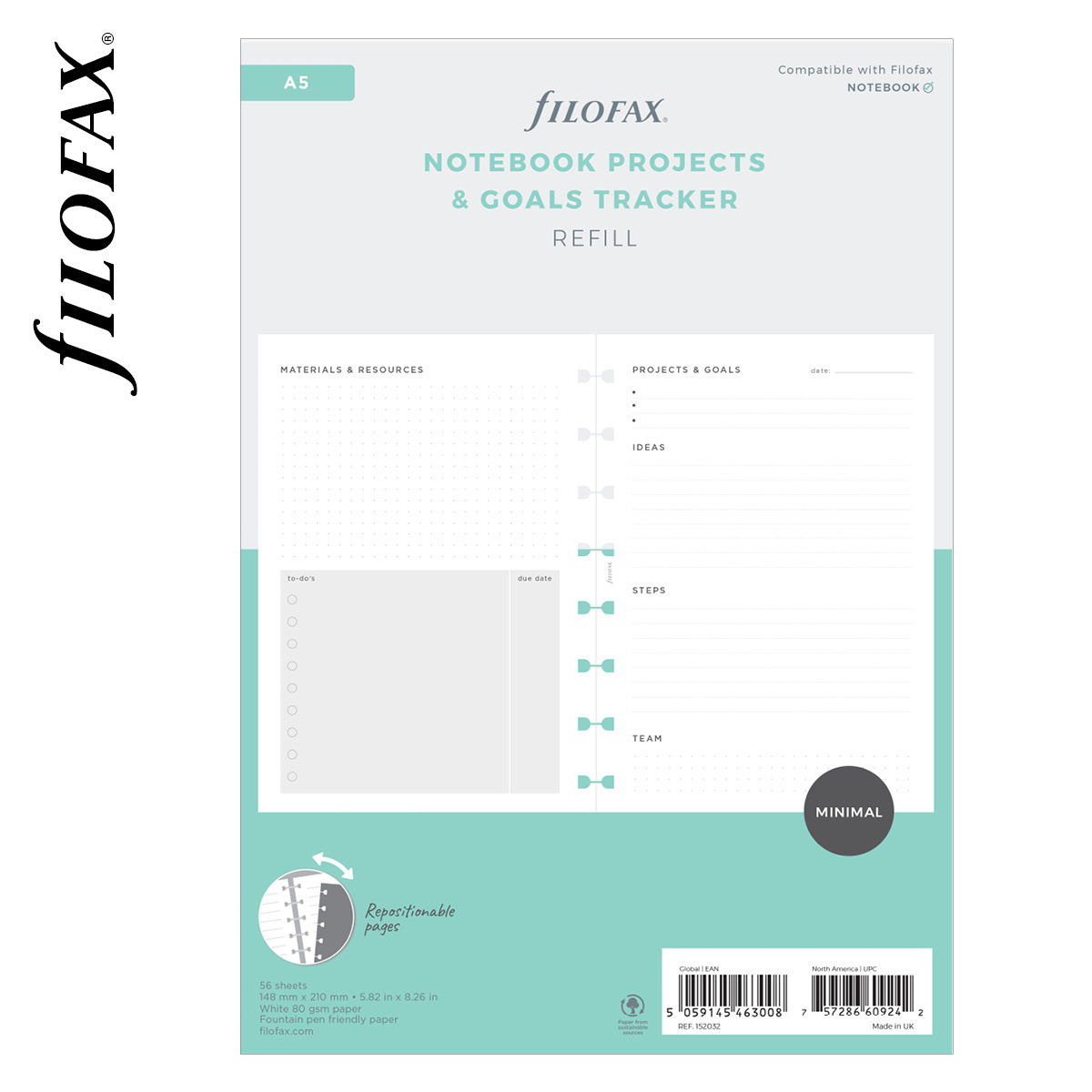 Filofax Notebook Lifestyle tervező Projekt / Cél management A5 Minimal Fehér