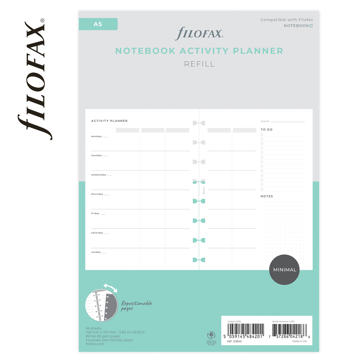 Filofax Notebook Lifestyle tervező Tevékenység tervező A5 Minimal fehér