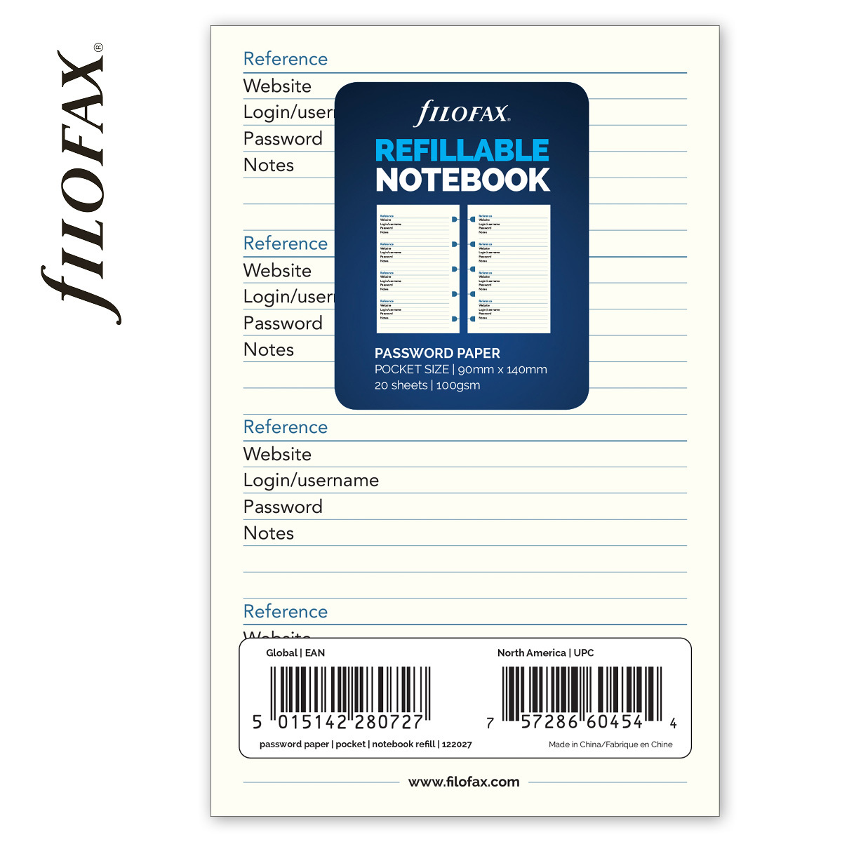 Filofax Notebook Pótlap Jelszó lista Fehér Pocket